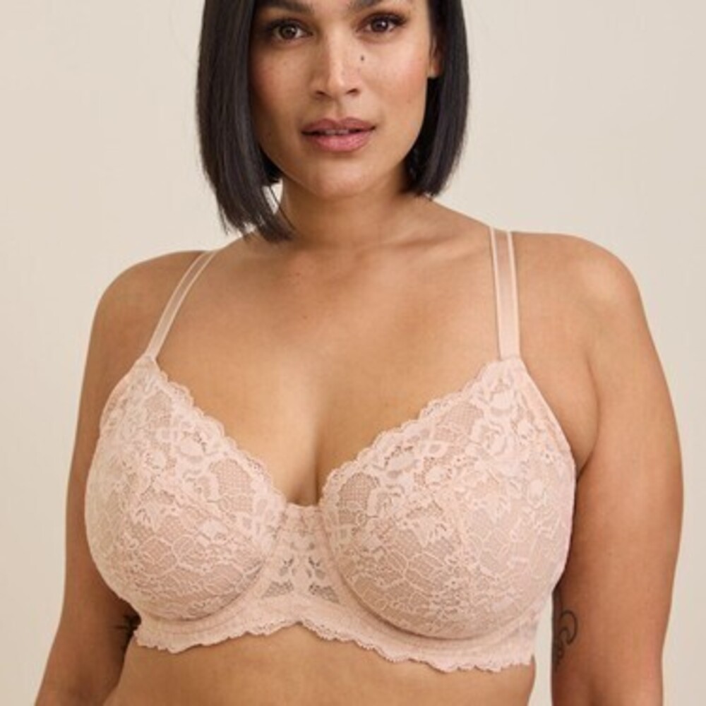 38D Torrid NUDE Full-Coverage Unlined Lace Straight Back Bra